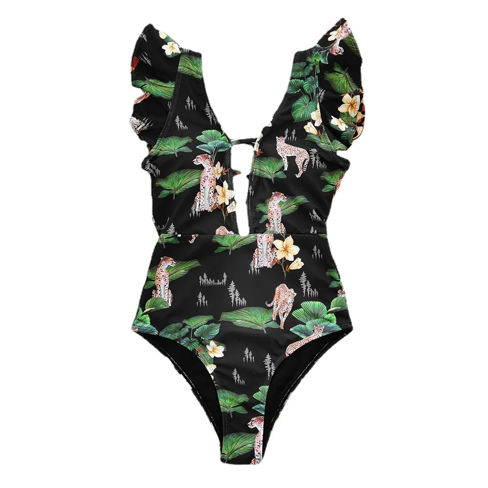 Printed One-piece Swimsuit Women New Sexy Swimwear High Waist Bikini Beach Beachwear Deep-V Bathing Suits Beach Wear Swim Suit