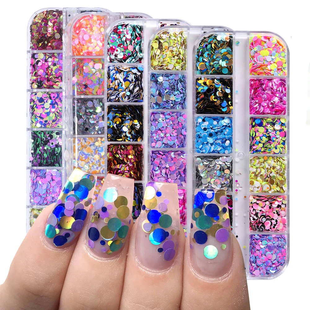 Nail Powder Nail Glitter Nail Pigment Nail Decoration 1 Case Nail Glitter Powder Sequins Round Butterfly Heart 3D Flakes Holographic Powder For Nail Polish Manicure