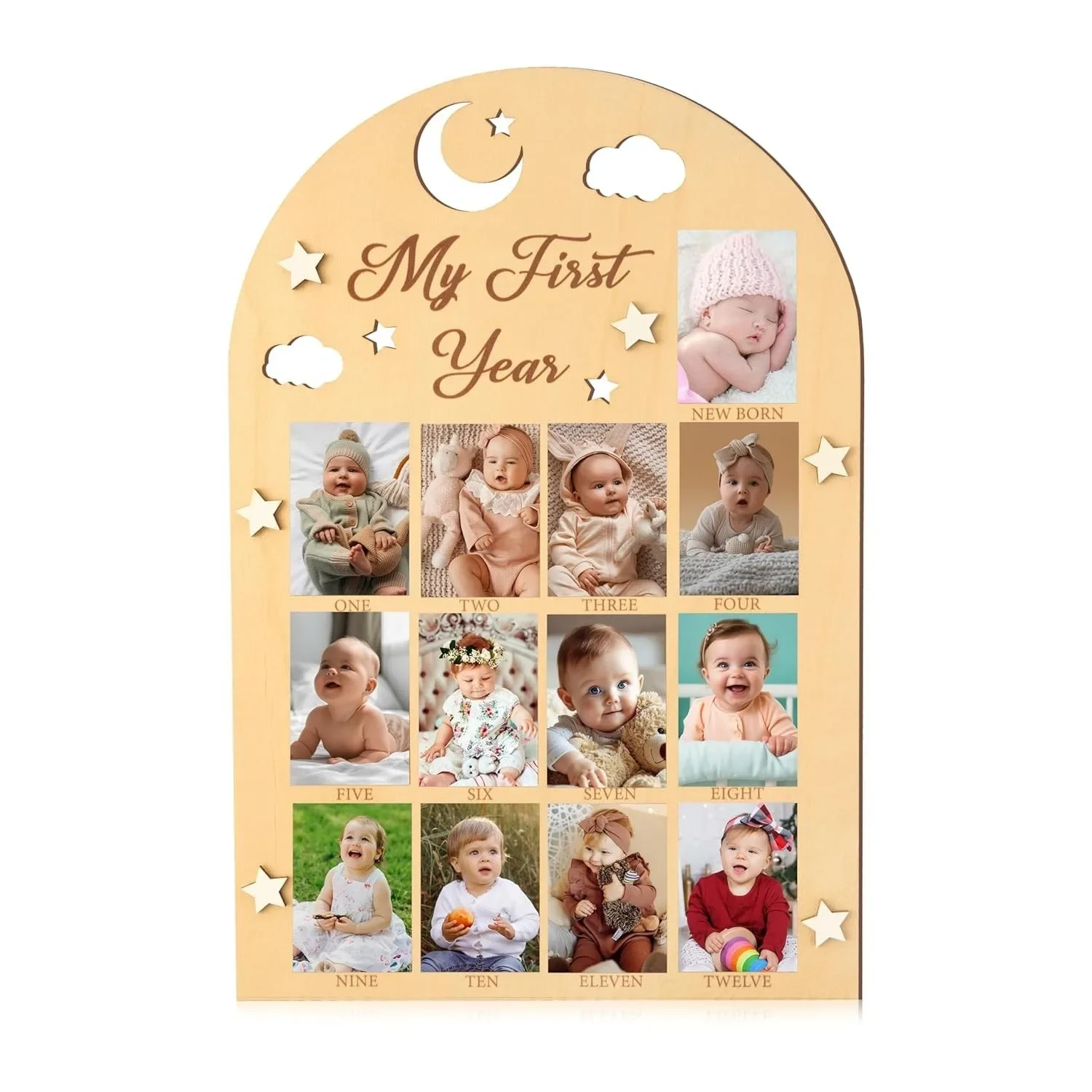 One Year Birthday Wooden Photo Board My First Year Milestone PhotoBoard 12 Monthly Picture Frame Baby First Wood Sign