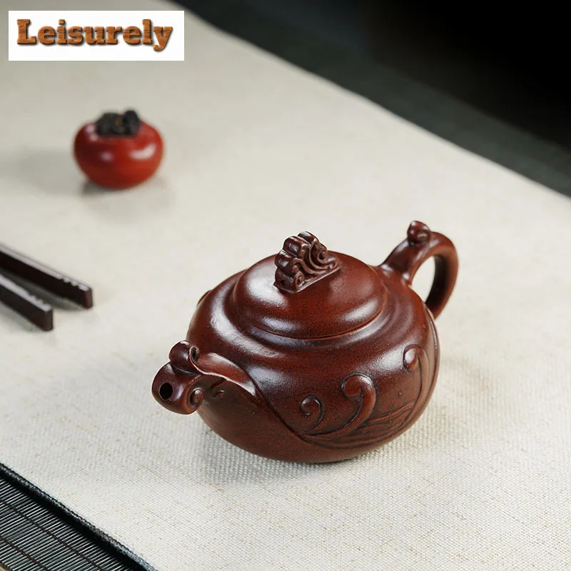 320ml Luxury Yixing Purple Clay Teapot Handmade Sea Wave Flower Ruyi Pot Raw Ore Red Mud Kettle With Filter Chinese Zisha Teaset