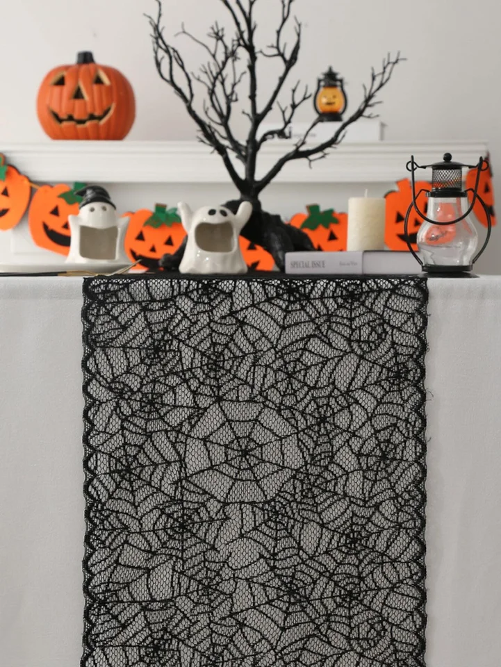 Runner Da Tavola Halloween, Nero Ragnatela Lavabile Runner Tavolo