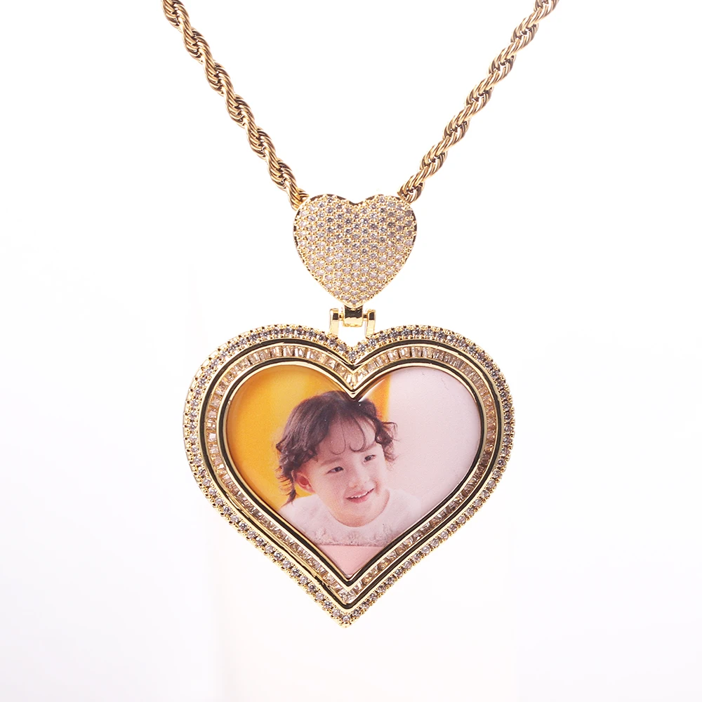 Custom Photo Pendant Heart-shaped Medal Pendant Necklace Iced Cubic Zirconia Pendant Hip Hop Fashion Jewelry For Men