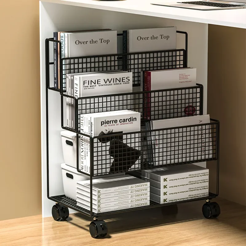 "Children's Room Desk Bookshelf Mobile Floor To Floor With Wheels Book Organizer Office Large Capacity File Storage Rack"