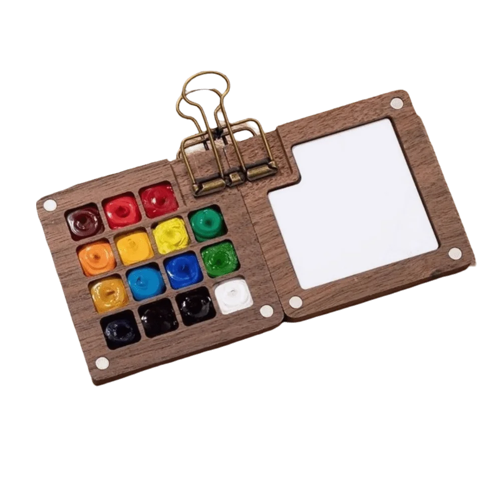 새로운 8칸 포켓 팔레트 15칸 호두나무 미니 수채화 세트 미니 사이즈 나무 수채화 세트 학생용