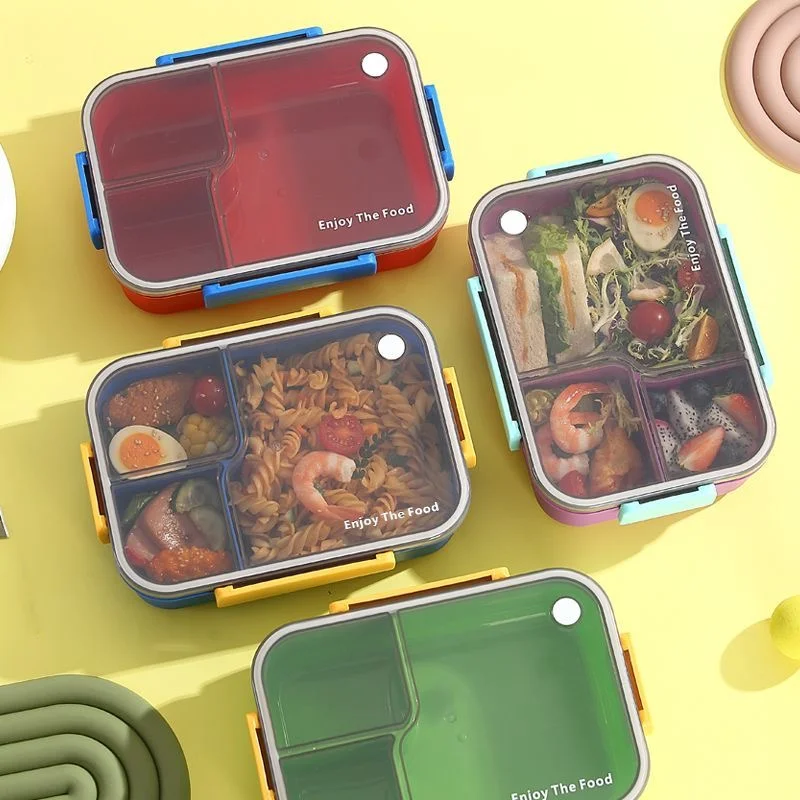 1개 일본식 3칸 누수 방지 도시락통(식기 포함), 학교, 사무실 및 여행에 적합