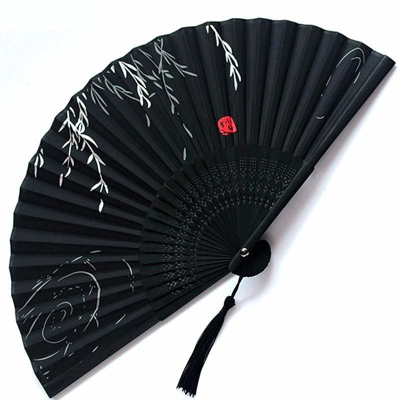 Chinese Japanese Folding Fan Wooden Shank Classical Dance Fan Tassel Elegent Female Fan Party Art Craft Gift Home Decoration chinese classical flower tassel handheld circular fan wedding bride supplies photography props wooden base not included