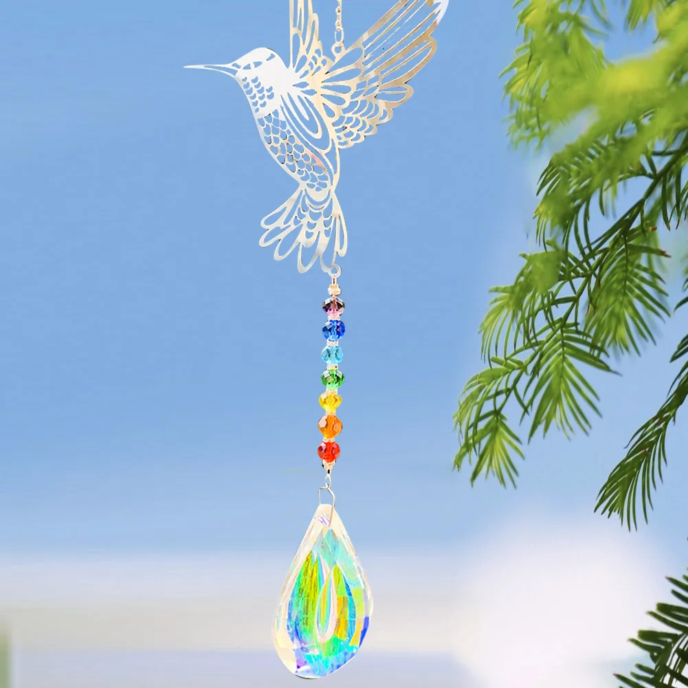 Lute Chakra Crystal Prism Hanging AB Color Hummingbird Suncatcher Chandelier Pendant Rainbow Chaser Home Window Car Garden Decor