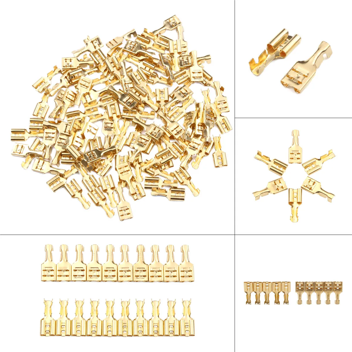 100Pcs 2.8mm 4.8mm 6.3mm Gold Brass Car Speaker Electric Wire
