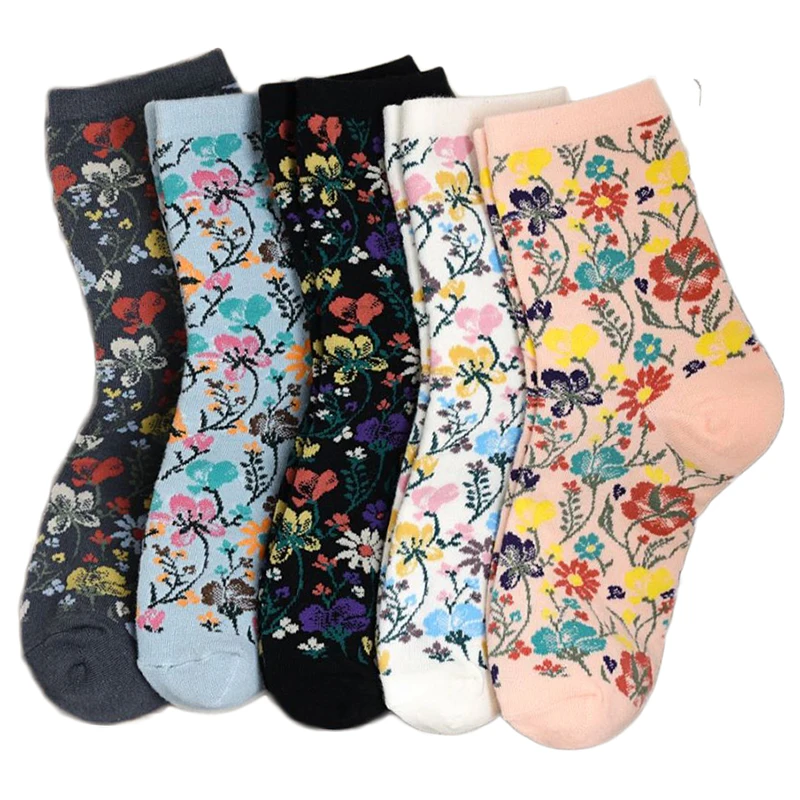 

3 Pair 2022 New Vintage Print Cotton Socks Women Cute Autumn Winter Long Socks Leg Set Fashion Kawaii Vrouw Socken Calzini Donna