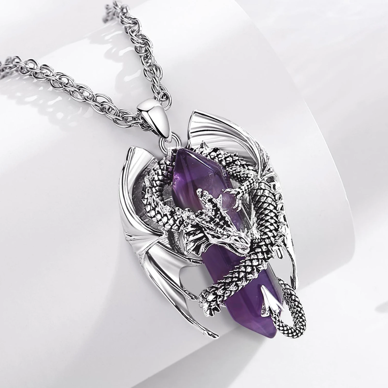 Pendant Necklace Eudora Dragon Twining Hexagonal Amethyst Prismatic For Man