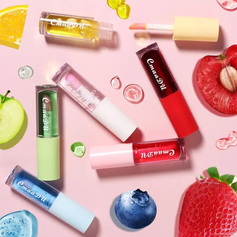 

1/6pcs Fruit Lip Gloss Transparent Color Change Glass Lip Oil Moisturizing Lip Glaze Peach Lip Balm Portable Lip Care