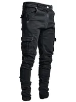 2025 nouveaux hommes rue élastique Denim marque jean jambes étroites Multi poches Cargo pantalon décontracté coupe ajustée usage quotidien Joggers taille moyenne 3