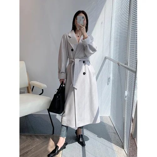 

High-end 2023 New Italy Imported Double-sided Cashmere Coat Women's Medium Woolen Coat for Women Elegant Chaqueta Feminine FCY