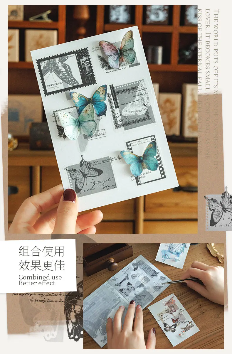 JIANQI 20 Stück viele Schmetterlinge Aufkleber Buch PET gestanzt dekorative handgemachte Scrapbooking Material Tagebuch Album Bastelbedarf – Detail 11