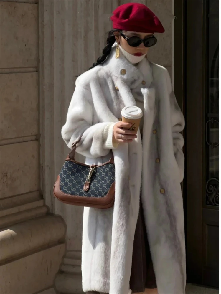 Thicken Long Faux Rabbit Fur Overcoats Winter Imitate Mink Chaquetas High Quality Women Plush Coats Stand Collar Furry Jackets