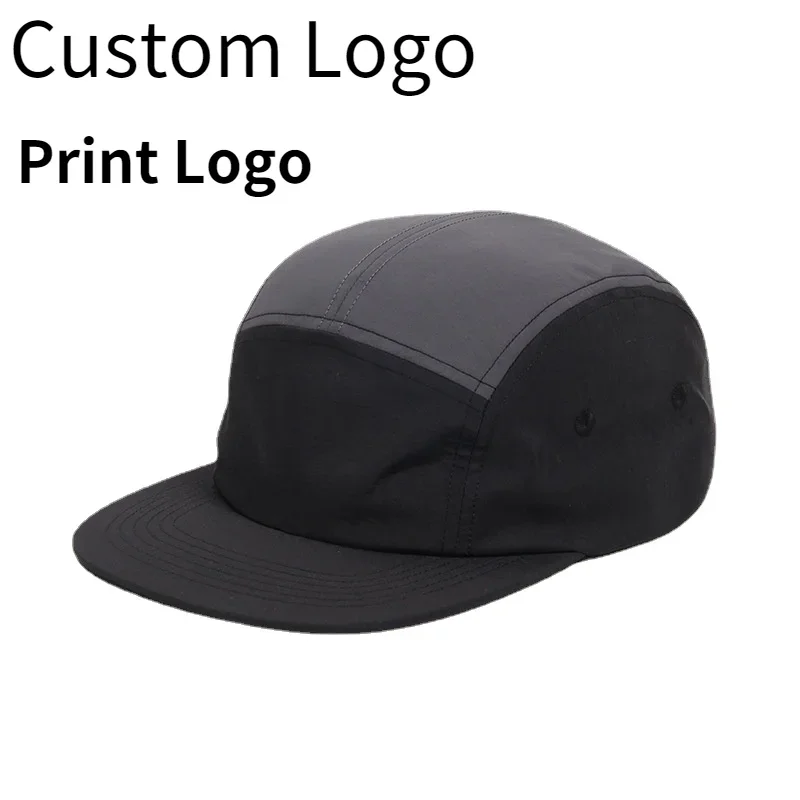 Custom Logo Summer 5 Panel Unisex Baseball Cap Quick-drying Waterproof Nylon Hat Bomber Camping Sports Leisure Men's Cap