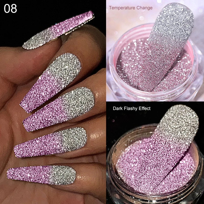 Reflective Flash Glitter Powder Temperature Color-Change Holographic Nail Powder UV Gel Polish Chrome Pigment Dust 1-JAR nail powder,nail pigment,nail glitter,nail decoration,nail decorations