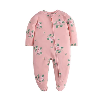 Newborn Footed Pajamas Zipper Girl and Boy Romper Long Sleeve Jumpsuit Cotton Solid White Fashion 0-12 Months Baby Clothes ﻿
