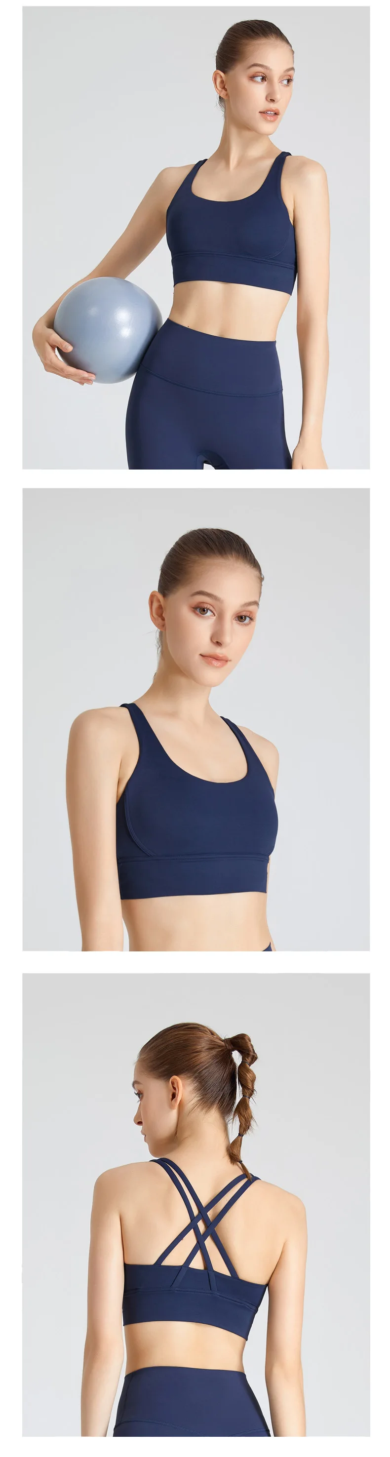Solid Color High strength shockproof Fitness Women Sport Bra Yoga Athletic Cross Tank Top Comprehensive training With Chest Pad