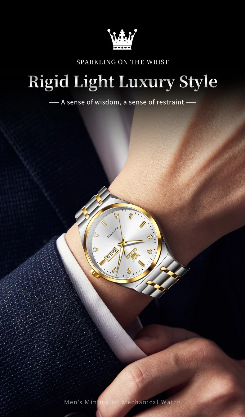 Reloj mecánico automático OLEVS 9811 para hombre, de negocios, clásico, de moda, con diamantes, doble calendario, resistente al agua, de marca de lujo._voghion.com