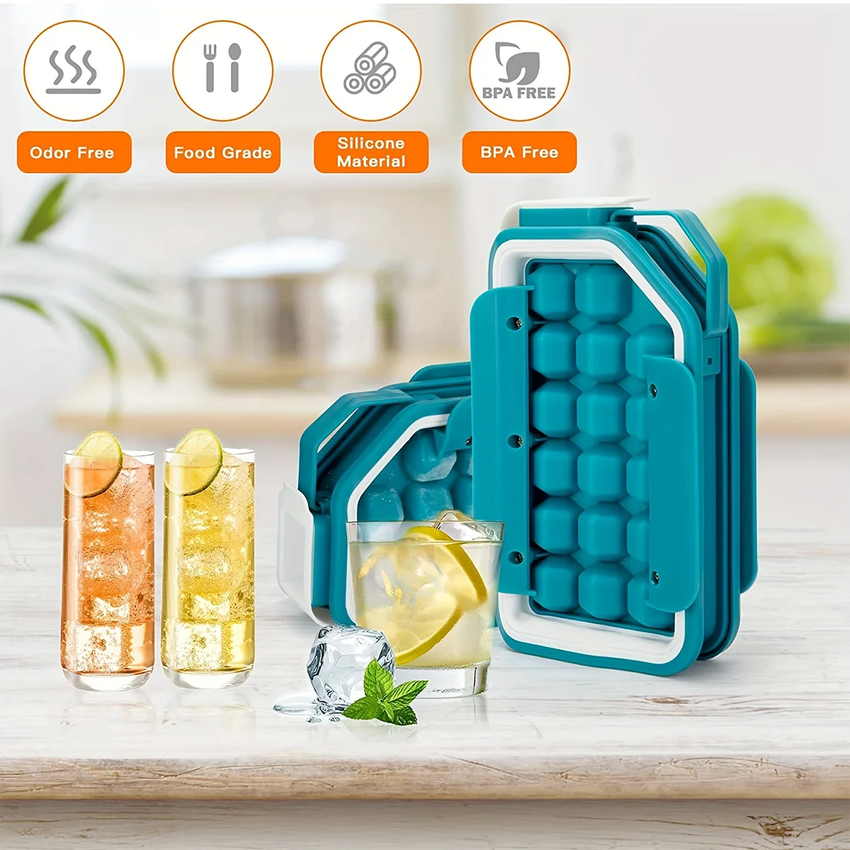 Light blue silicone ice bottle 2-in-1 ice hockey portable tray, frozen whiskey cocktail wine beer retractable cube mold