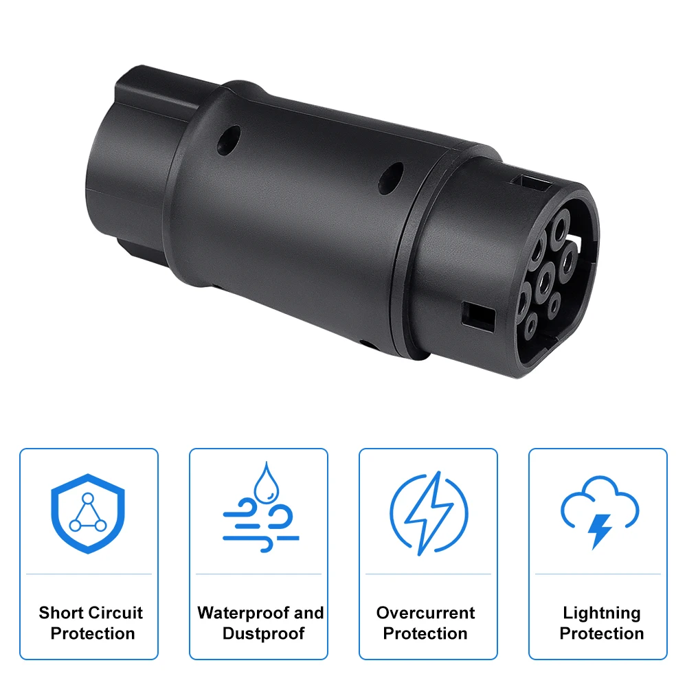 EV Charger Adapter Type1 to Type2 AC Charger Adapter 32A SAEJ1772 to IEC62196 Electric Vehicle Charging Converter Connector Plug