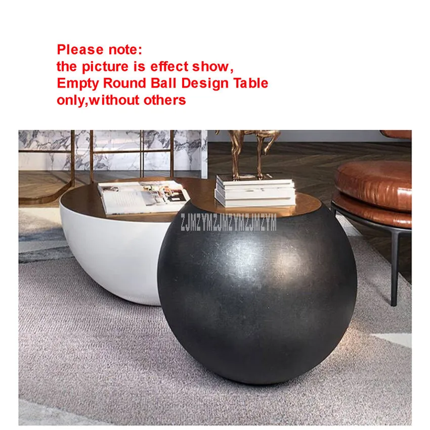 50cm Nordic Round Table Modern Simple Creative Ball Design Tea Table Toughened Glass Desktop FRP Frame Matte Process Black Color