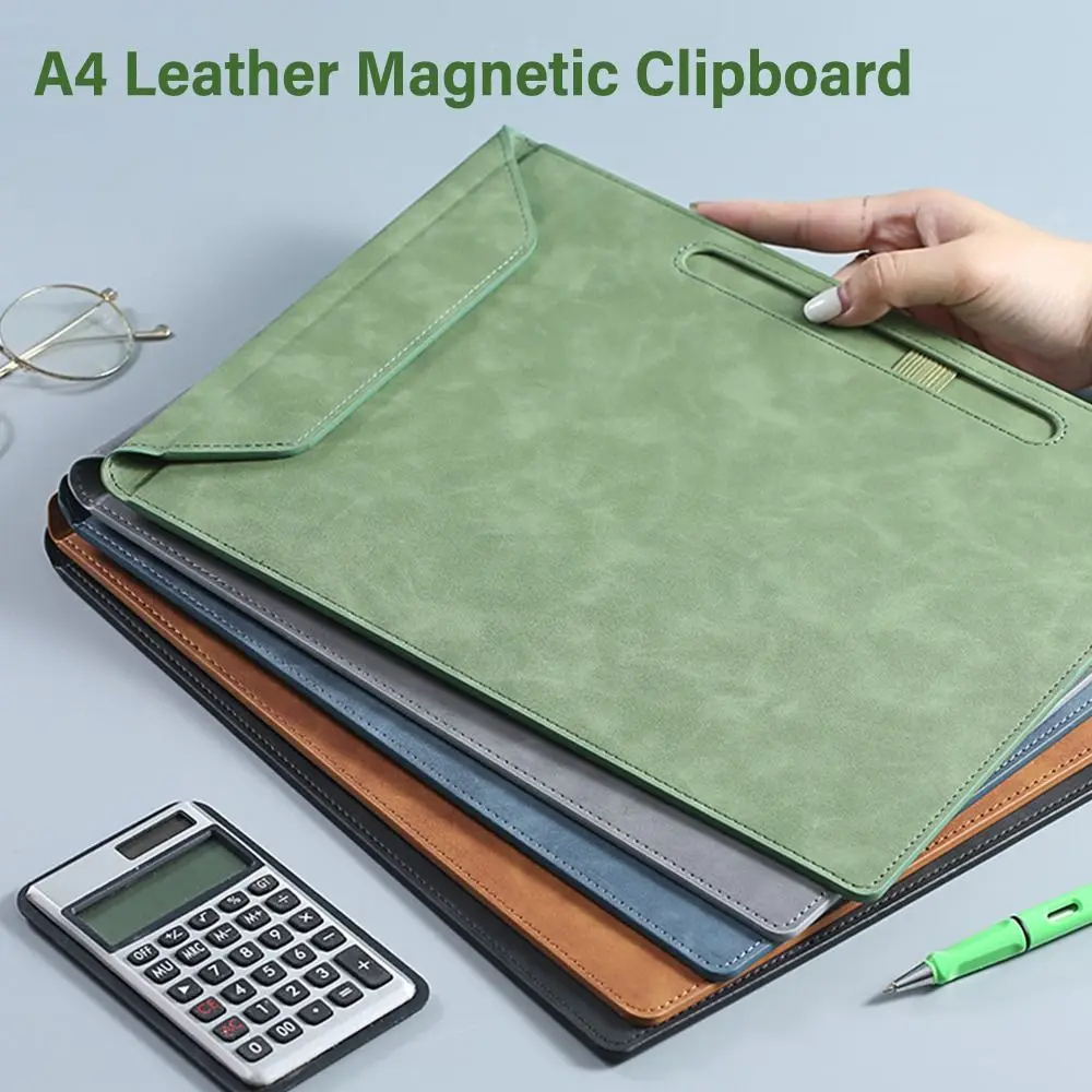 

One-Handed Writing A4 File Folder with Pen Insert Leather Writing Pad Magnetic Document Filing Organizer School Office