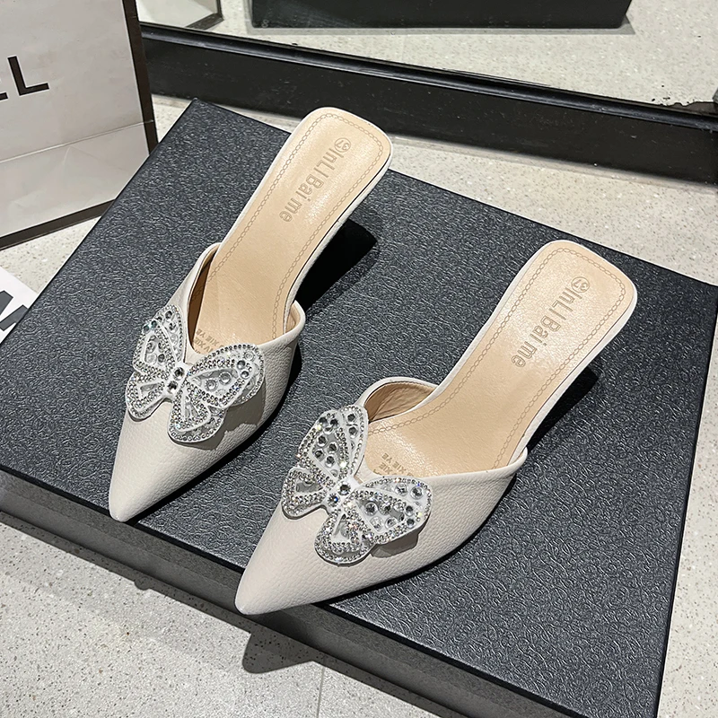 Summer Women Fashion Shoe Sexy High Heel Ankle Slingbacks Buckle Strap Pointed Toe Butterfly-Knot Decoration Pumps Women Sandals