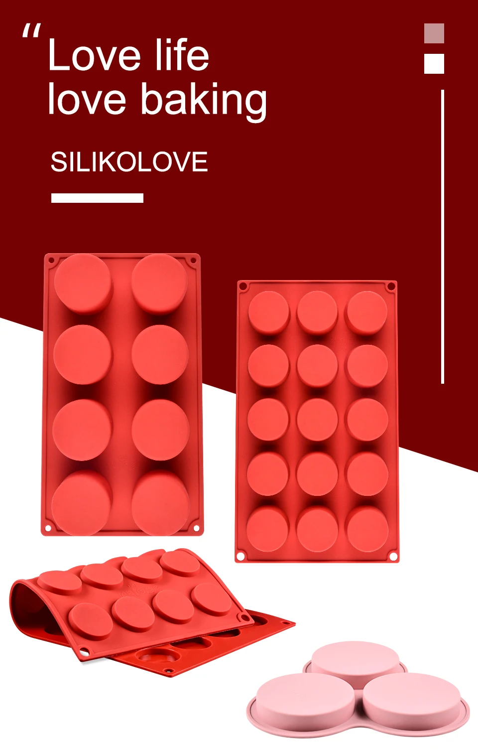 Description Picture 2 of itemHalf Ball Flat Cylinder Silicone Mold For Baking Halfspere Ball Chocolate Cookie Sandwich Muffin Cupcake Brownie Cake Pudding