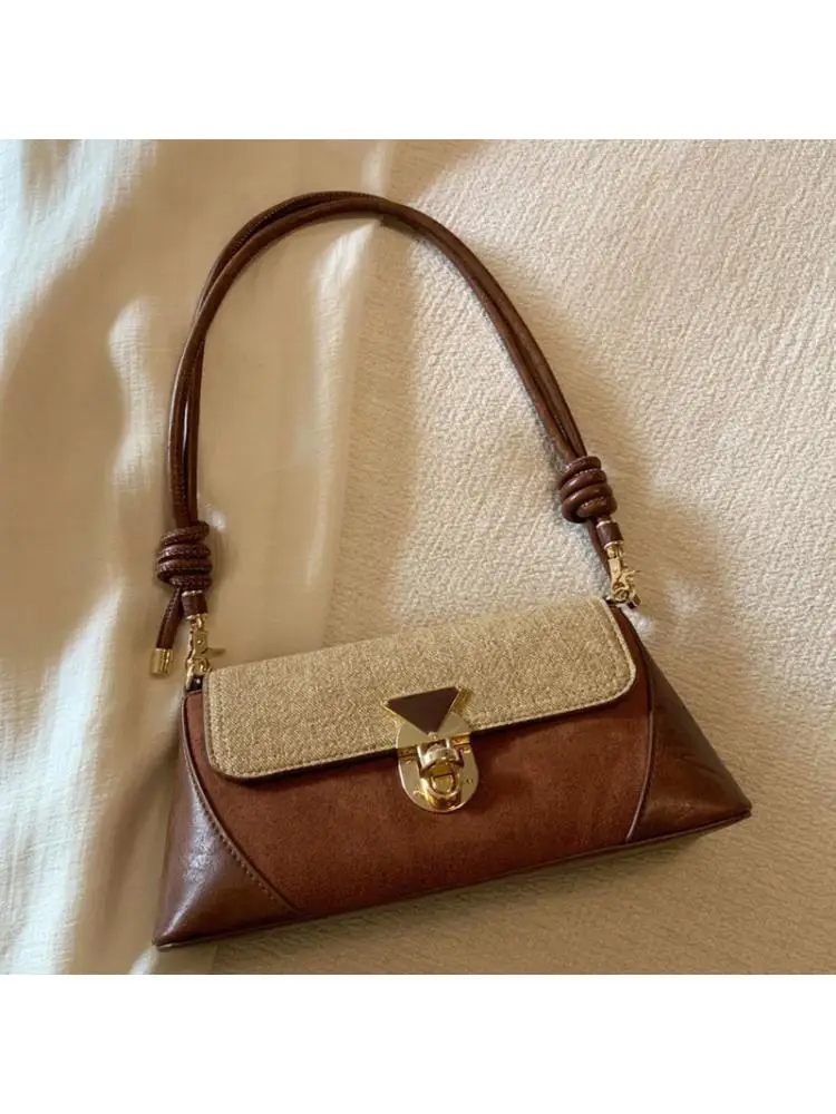 

Дизайнерская роскошная сумка для женщин, винтажная элегантная контрастная сумочка на одно плечо, саквояж с ручками сверху для работы на осень