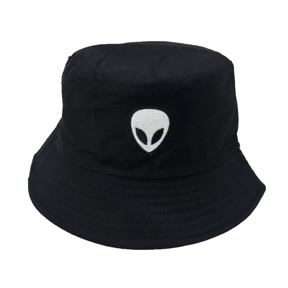 Unisex Embroidered Alien Foldable Bucket Hat Beach Sun Street Headwear Fisherman Outdoor Cap