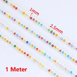 Purple Crystal Bead Stainless Steel Chain for DIY Jewelry and Necklace Crafting - 1 Meter (Colorful)