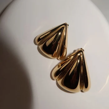 18K Gold Plated Texture Chunky Triangle Stud Earrings for Women Rust Proof Waterproof 2025 New Geometric Stainless Steel Jewelry