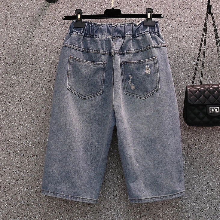 Slimming Daisy Embroidered Harlan Jeans Five-Quarter Length Universal Sle Women's Faionable Summer Elastic Waist Denim Pants