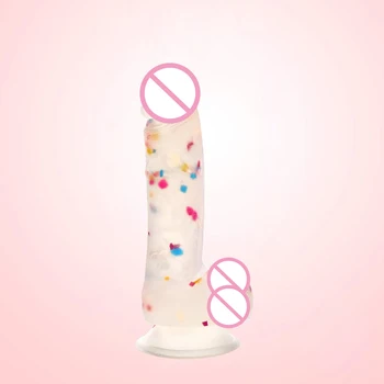 Colorful Silicone Huge Realistic Dildo with Lifelike Clear Balls and Suction Cup,Realistic Huge Dildo Adult Sex Toy 3