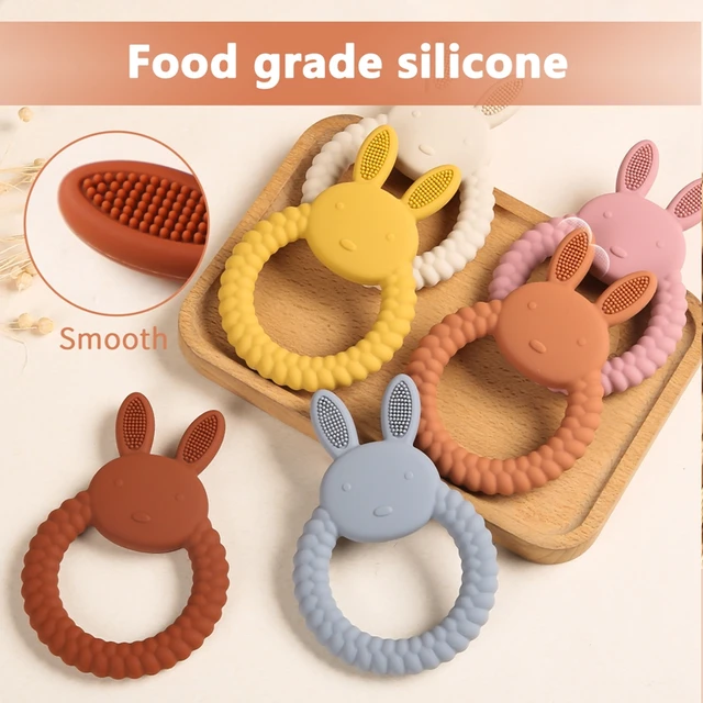 Silicone Rabbit Teether Baby Toy Food Grade Teething Ring Accessories Teething Molar Toys Infant Rattle Toy Newborn Baby Stuff 5