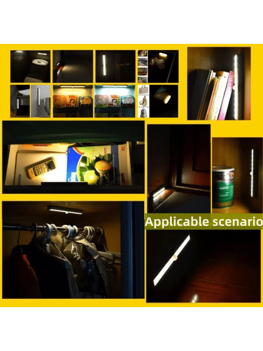 Motion Sensor LED Lights Under Cabinet Closet Lights Night Light Portable Stick-on Lamp Warm White Light