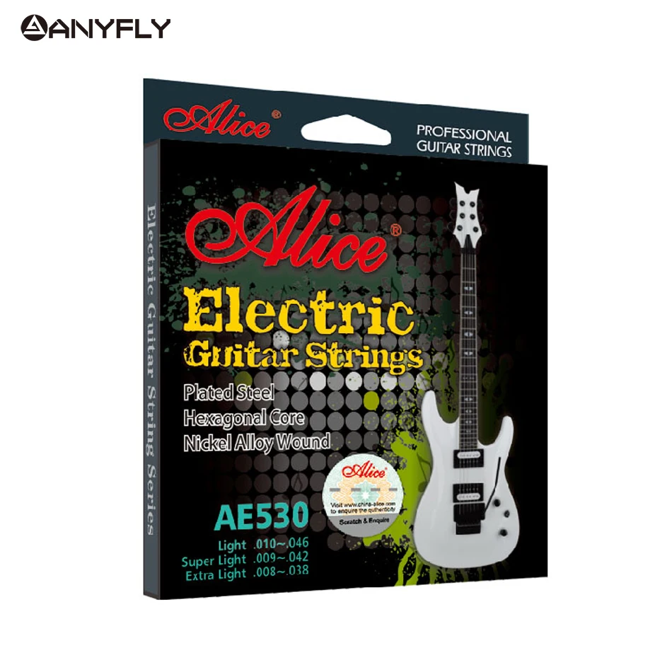 Original ALICE AE530 Electric Guitar Strings 1st-6th Light Super Light Extra Light Nickel Alloy Wound Full Set Hexagonal Core
