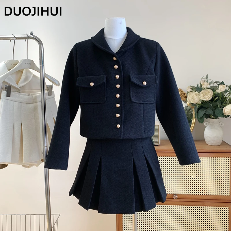 DUOJIHUI Two Piece Autumn Elegant Loose Female Shorts New Chicly Single Breasted Cardigan Basic Solid Color Fashion Women Shorts