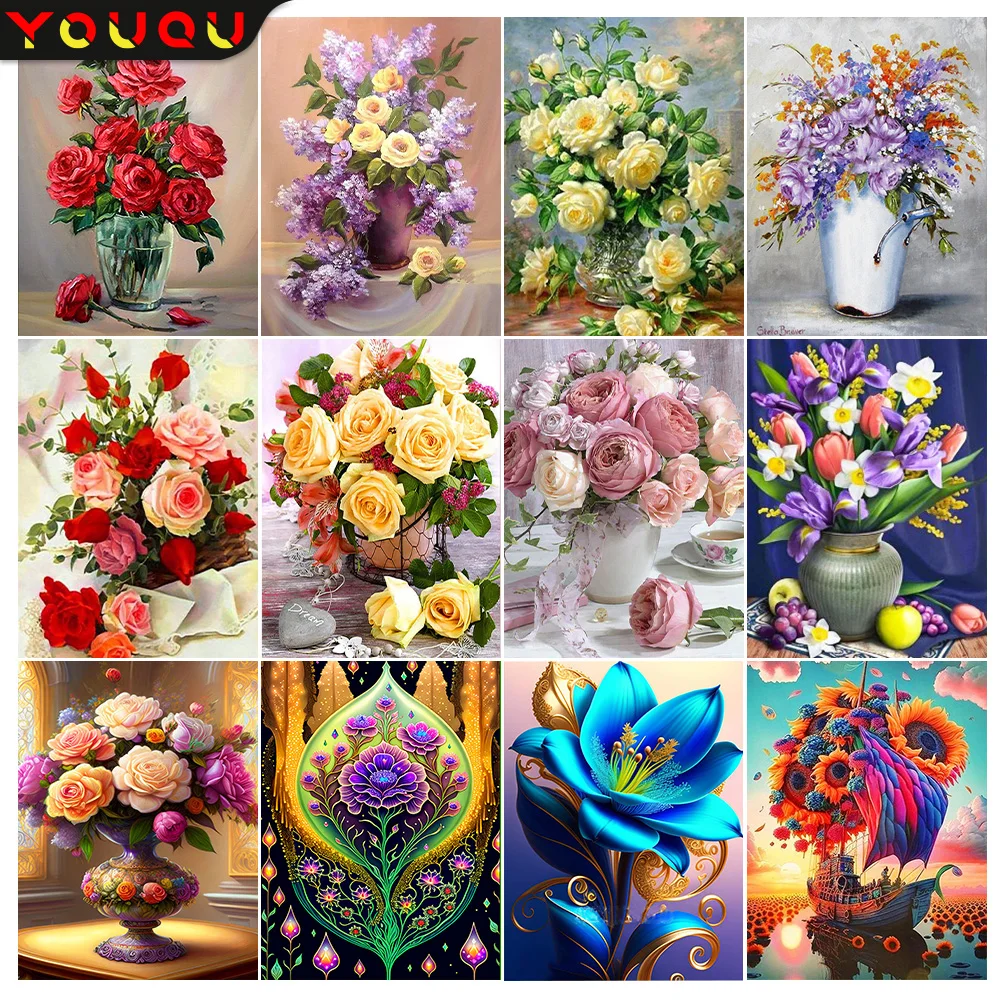 Diamond Painting YOUQU DIY 5D Diamond Painting Flowers Diamond Embroidery Rose Flowers Rhinestone Mosaic Birthday Gift Home Decoration