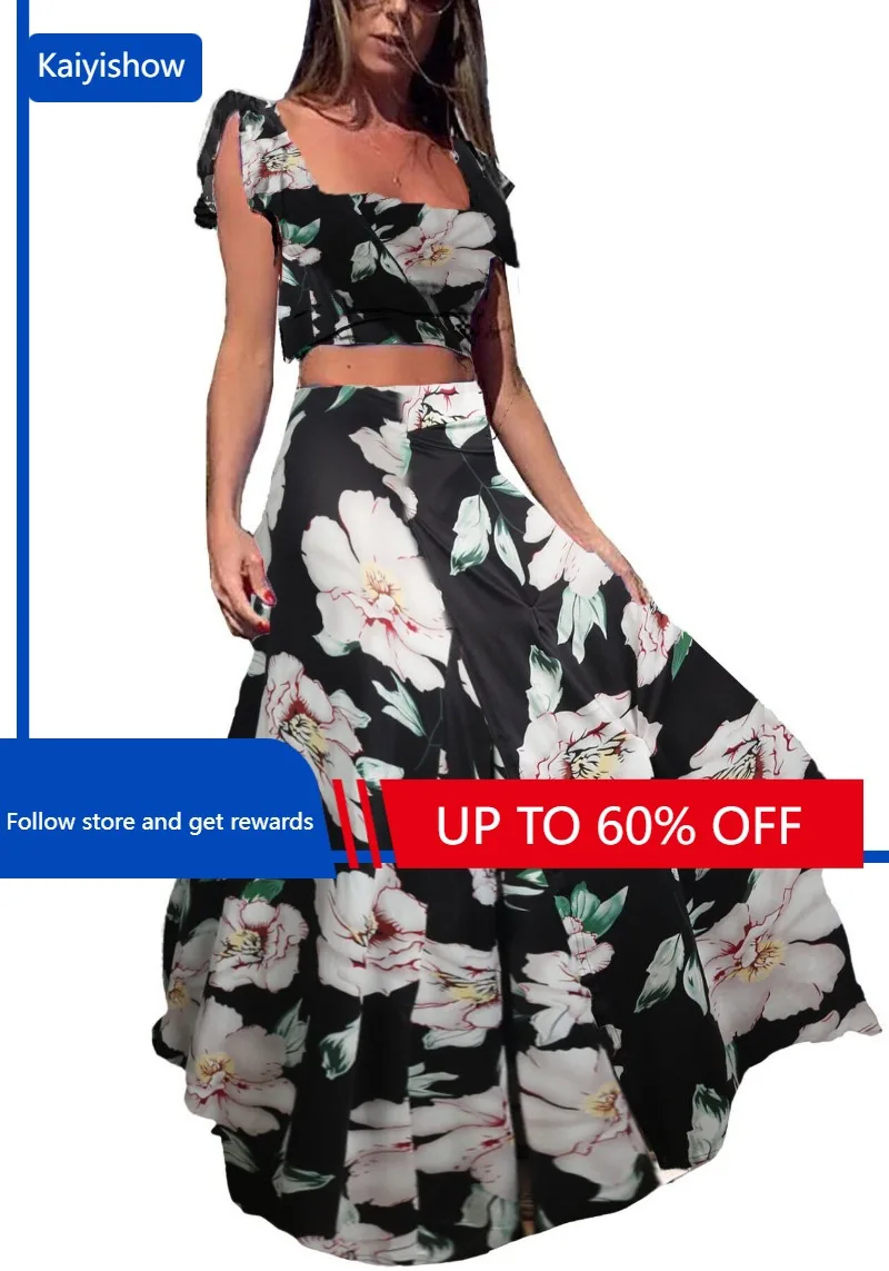 

Summer Sexy African Clothes for Women African Sleeveless Polyester Printing 2 Pieces Top Skirts Matching Sets African Clothing