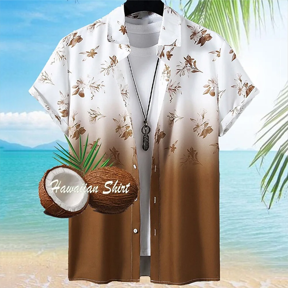 

2023 Coconut Tree Shirt For Men's 3d Printed Men's Hawaiian Shirt Casual Beach 5xl Short Sleeve Fashion 5xl Tops Tees Male Blous