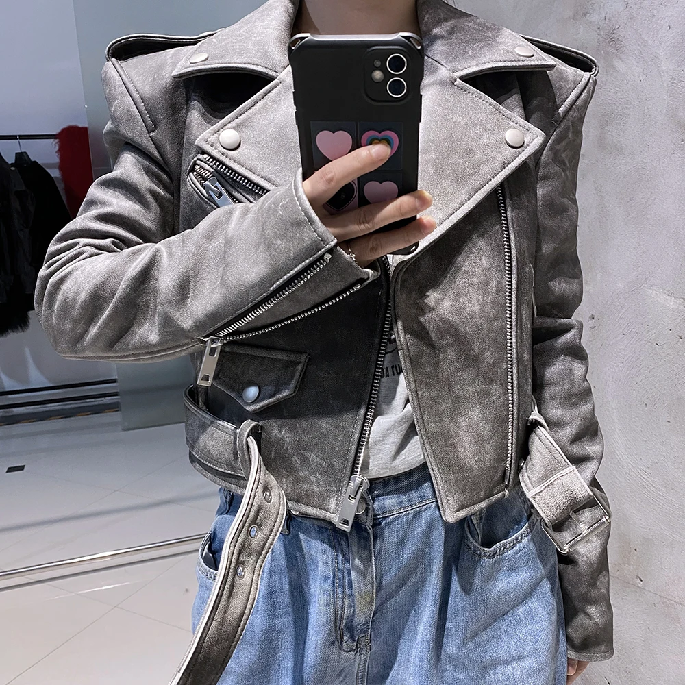 YOLOAgain-Chaqueta corta de piel de oveja para mujer, cazadora de