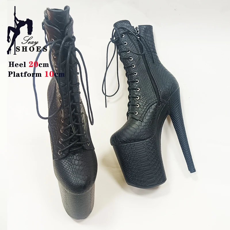 20cm Gothic Fetish Snake Pattern Pole Dancer  Wome Boots Stripper Clubwear Sexy High Heel Ankle Boots Training Performance Shoes