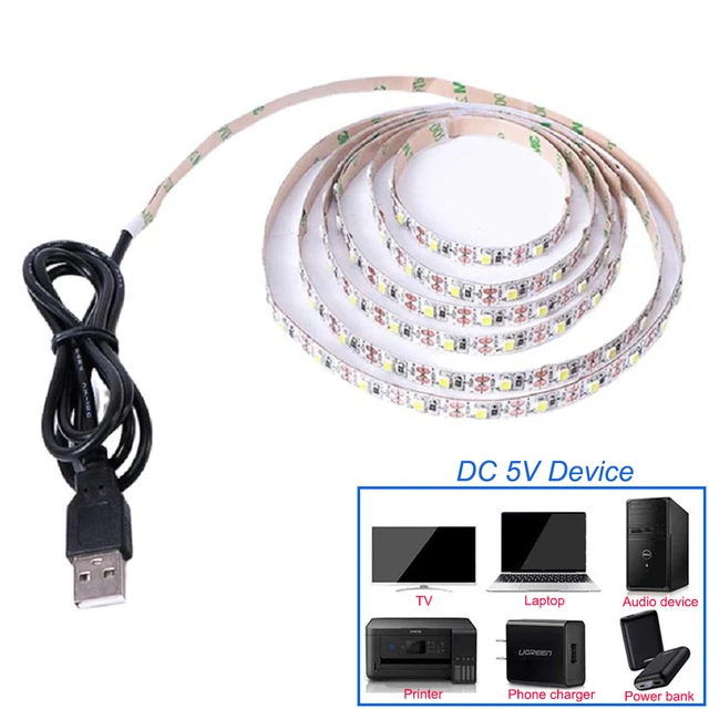 1m-5m 5V LED Strip Lights Cool Warm White Camping USB Powered Cable Light, Size: 2 Meter