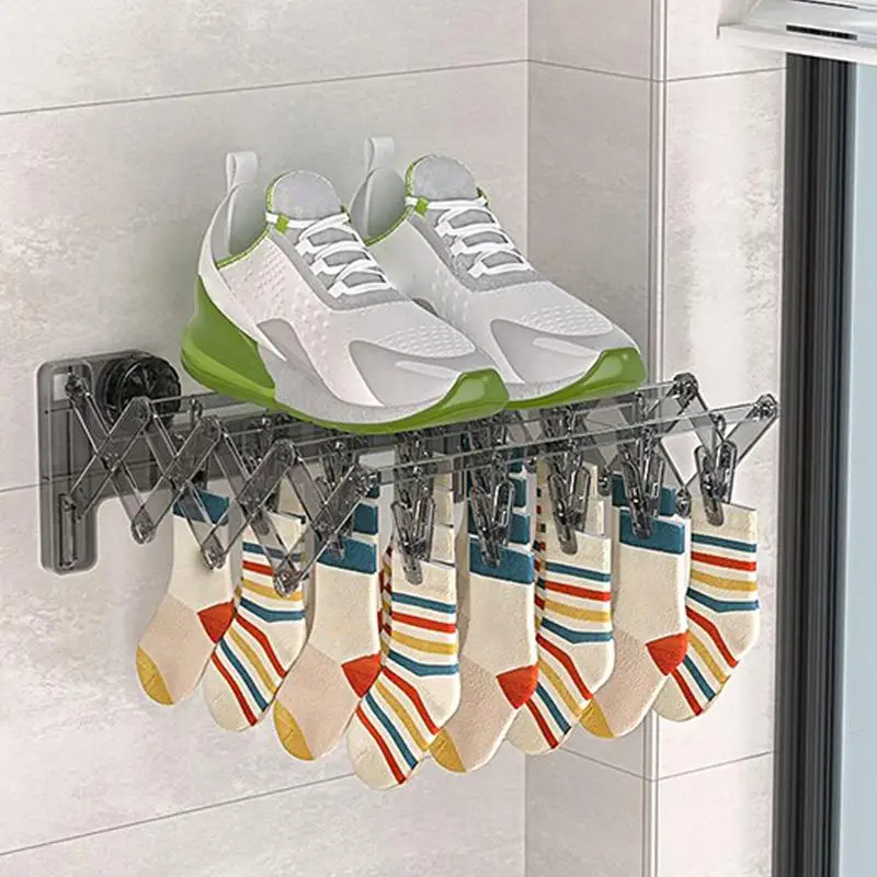 Balcony Suction Cup Drying Rack Socks Folding Drying Rack Household Clothes wall-mounted Multi Clip Socks Artifact