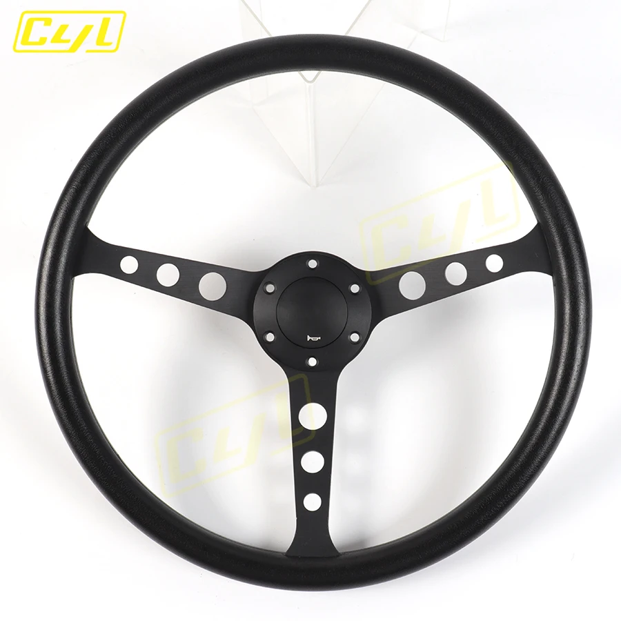 NEW Black Classic PU Steering Wheel 15inch 380mm Flat Dish Racing