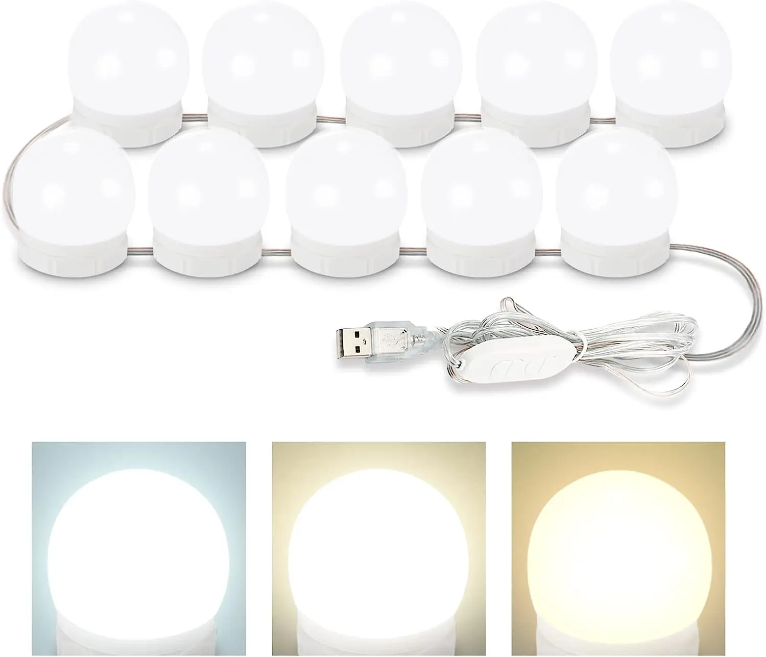 Vanity Mirror Fill Light Adjustable Luminance 3 Colors LED USB Wall Bulbs String For All Pretty 3 Colors Dimmable Vanity Light