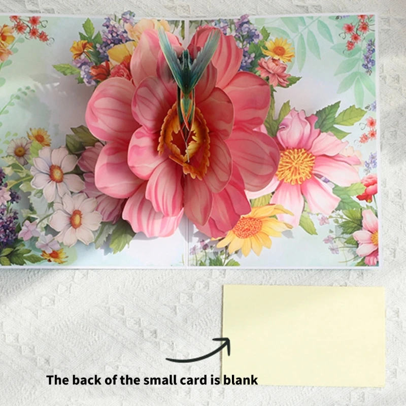Greeting cards Unique 3D Popup Present Card with Hummingbird and Flowers Handmade